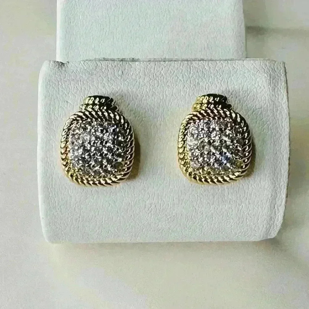 Two Tone PaveCrystal Earrings In Gold Setting